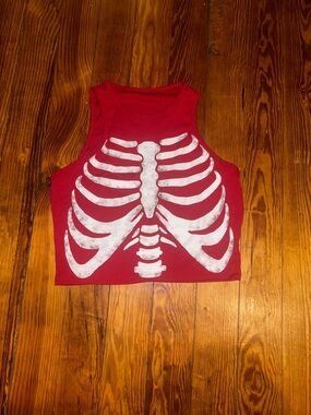 Red Crop Tank with White Skeleton Print